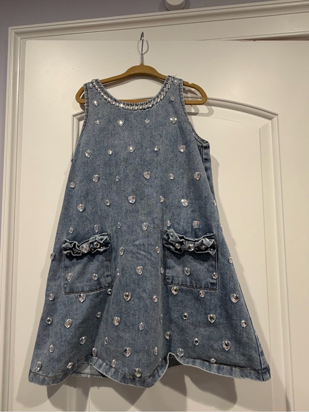 lola Light Blue Denim Jewel Pocket A-Line Dress